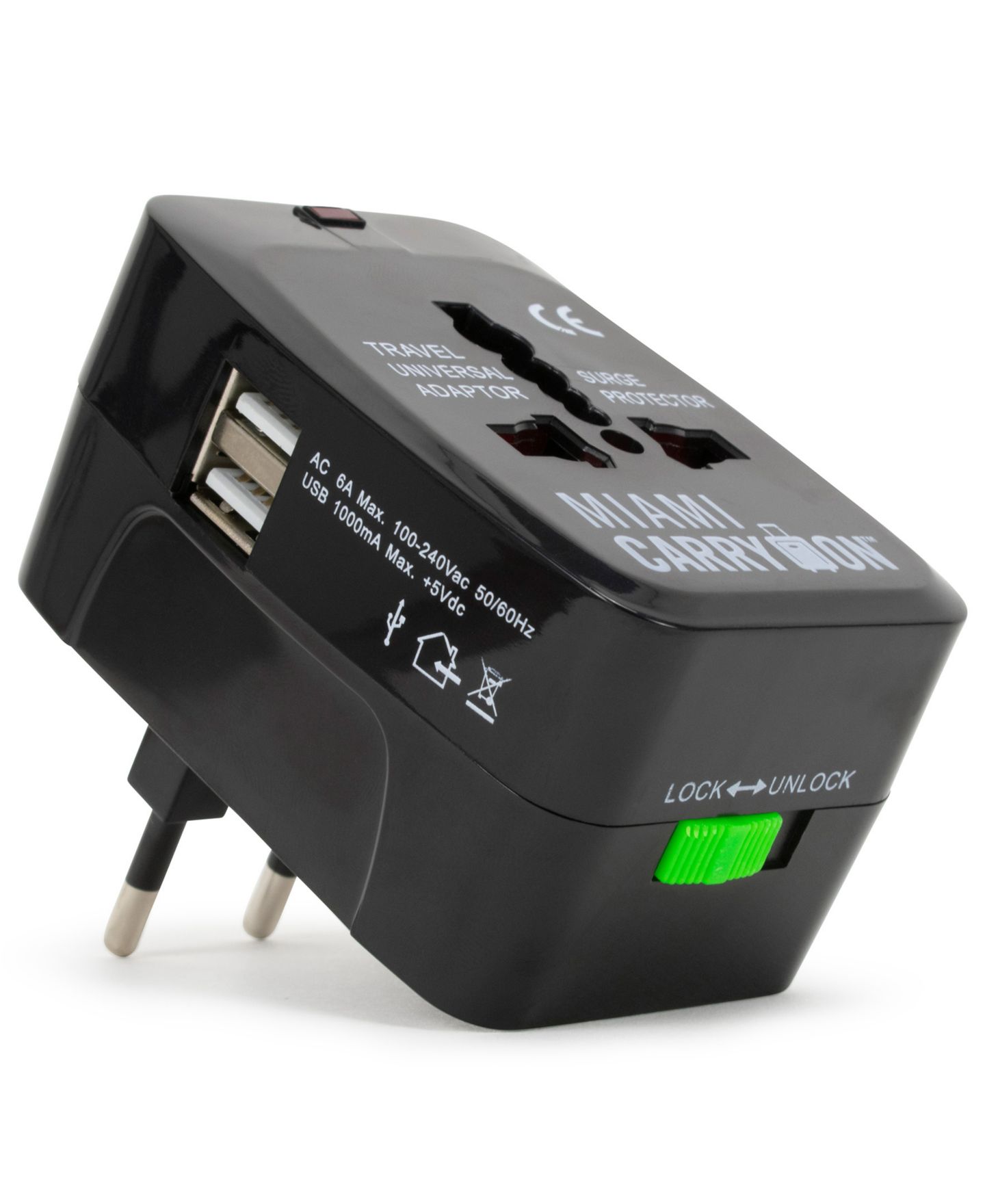 Сумка Miami CarryOn International Travel Adapter with Two USB Ports, цвет: Чёрный — фото 1