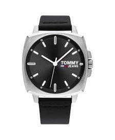 Men's Black Leather Strap Watch 44mm