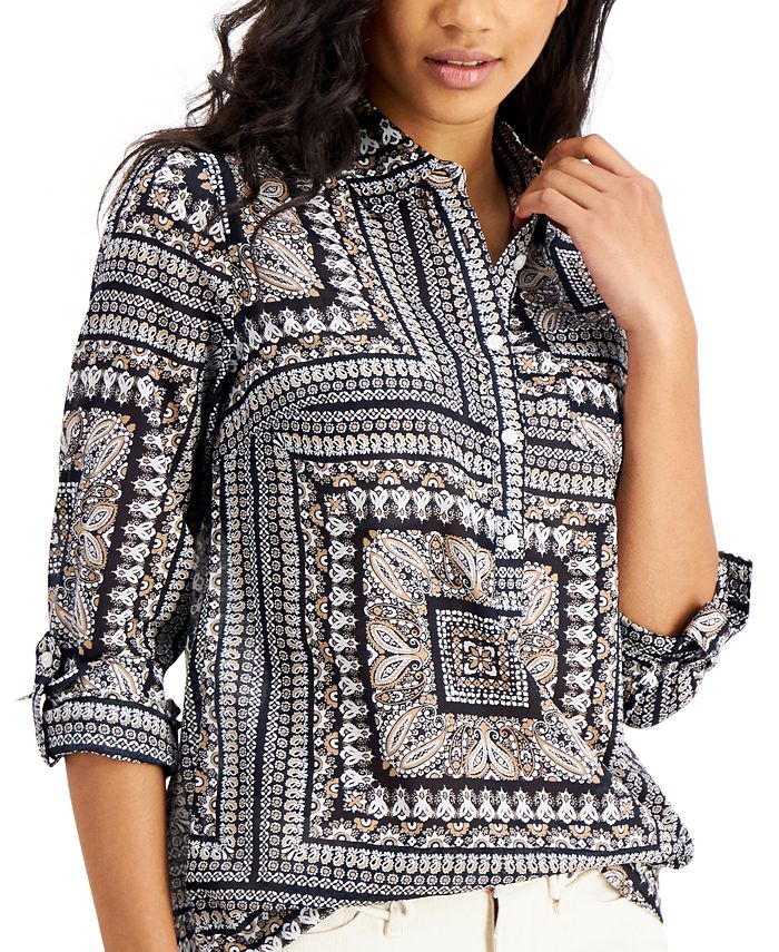 Tommy Hilfiger Cotton Bandana-Print Popover Top - Macy's