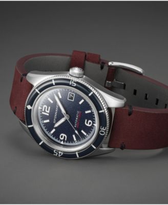 Men's Fleuss Automatic Red Genuine Leather Strap Watch, 43mm