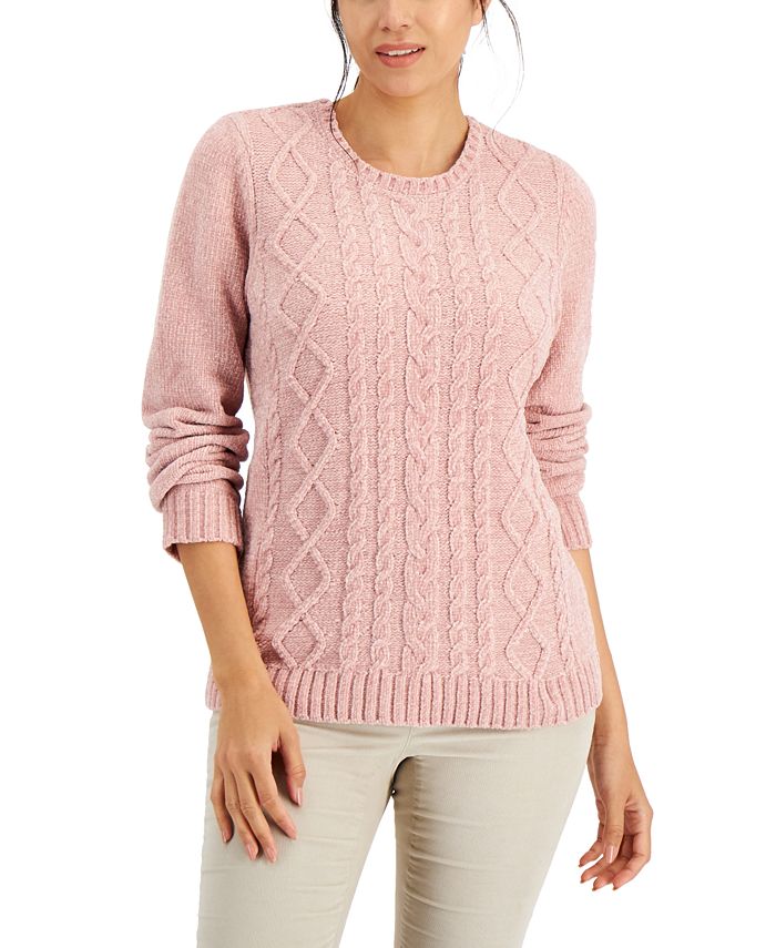 Karen Scott Chenille Cable-Knit Crewneck Sweater, Created for Macy's ...
