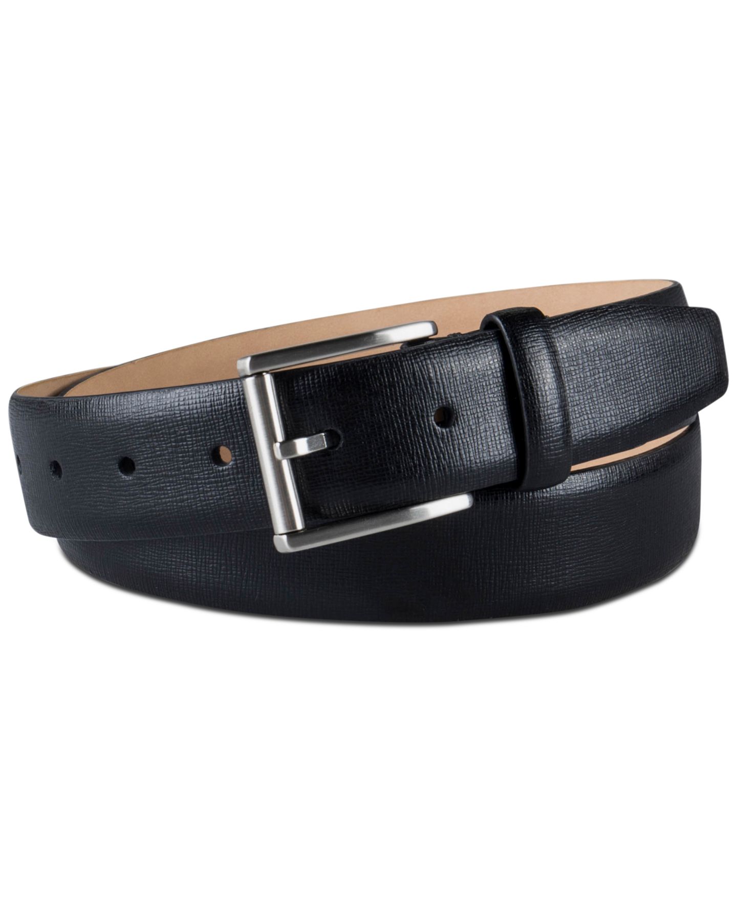 Мужской ремень Calvin Klein Textured Leather Roller Bar Buckle Belt, цвет: Чёрный — фото 1