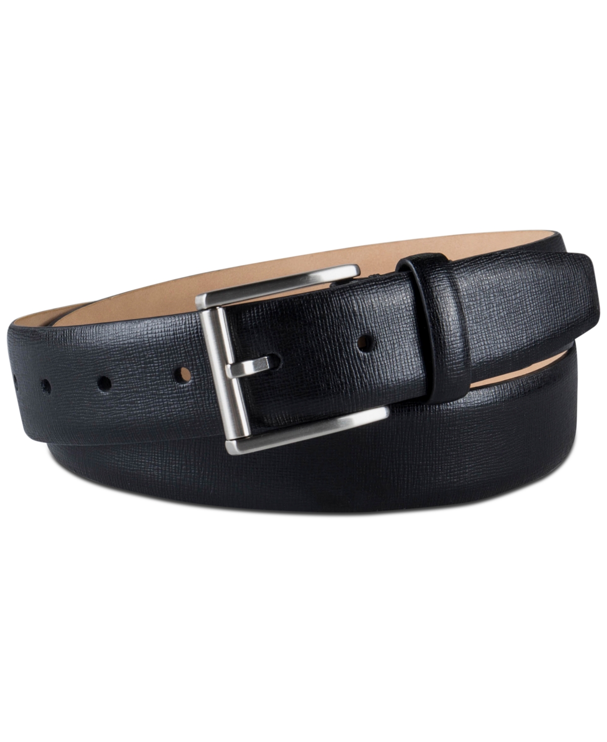 Men's Textured Leather Roller Bar Buckle Belt - Black