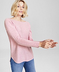 Regular & Petite Pure Cashmere Long-Sleeve Shirttail Sweater, Created for Macy's