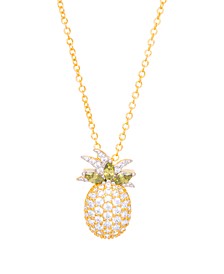 Cubic Zirconia Pineapple Pendant 18" Necklace in Gold Plate
