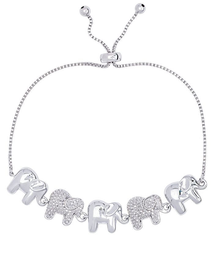 Macy's - Diamond Accent Elephant Adjustable Bolo Bracelet in Fine Silver Plate
