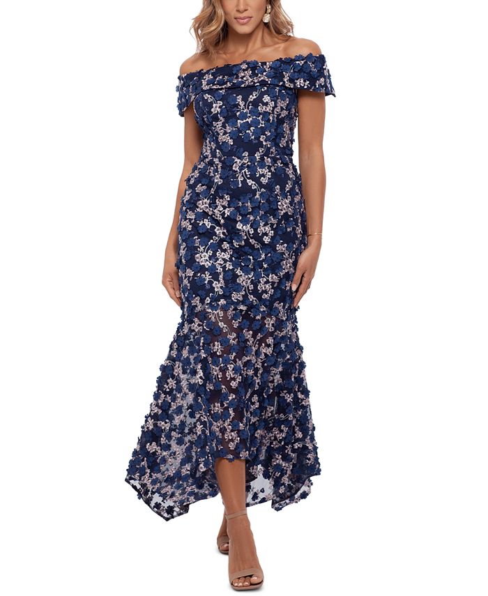 XSCAPE 3D-Floral Off-The-Shoulder Gown - Macy's