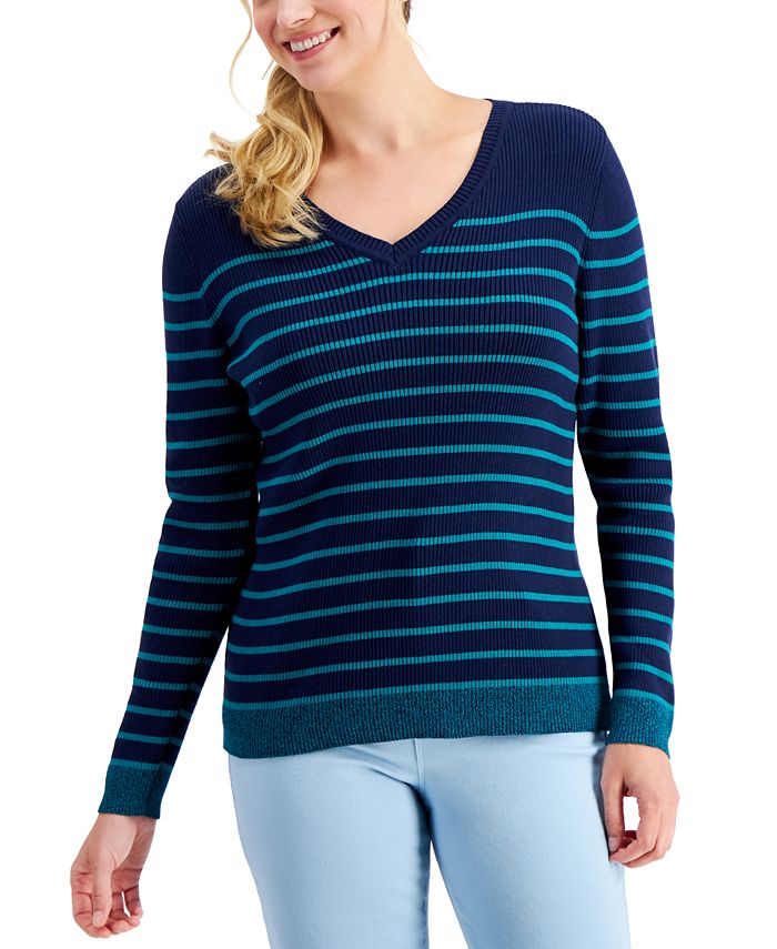 Karen Scott Petite Ribbed V-Neck Sweater, Created for Macy's - Macy's
