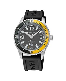 Men's Analog Black and Yellow Silicone Strap Watch 44 mm