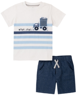 Kids Headquarters Kids' Little Boys 2-piece Chest Pocket Short Sleeve T-shirt And French Terry Shorts Set In White