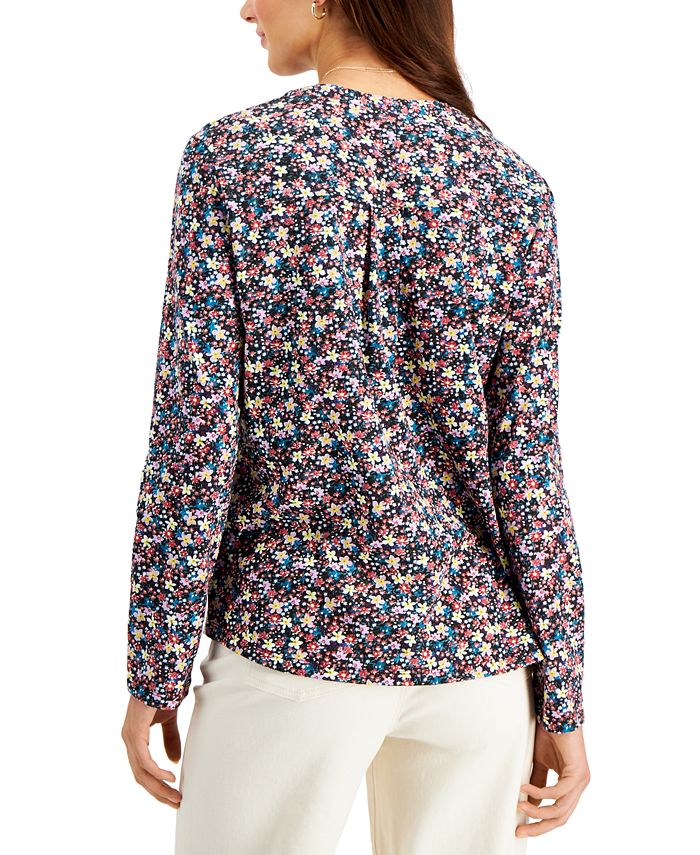 Style & Co Petite Printed Cotton Henley Top, Created for Macy's - Macy's