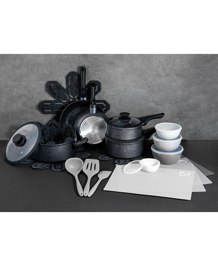 Brooklyn Steel Milky Way 24-Pc. Aluminum Non-Stick Cookware Set, One Size , Black