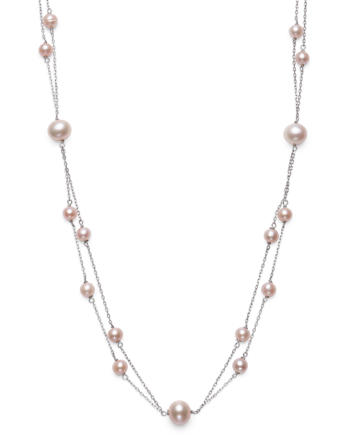 Cultured Freshwater Pearl (5 - 8-1/2mm) 18" Layered Necklace in Sterling Silver (Also Available in Pink Cultured Freshwater Pearl) - Pink