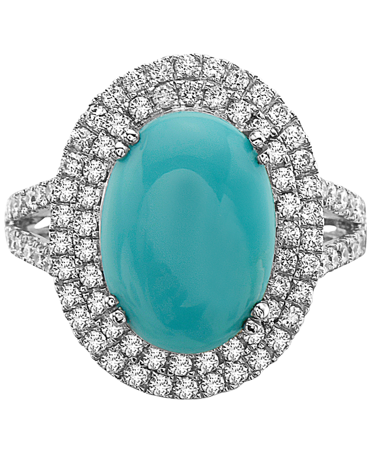 Effy Turquoise & Diamond (7/8 ct. t.w.) Halo Ring in 14k White Gold - 14K White Gold