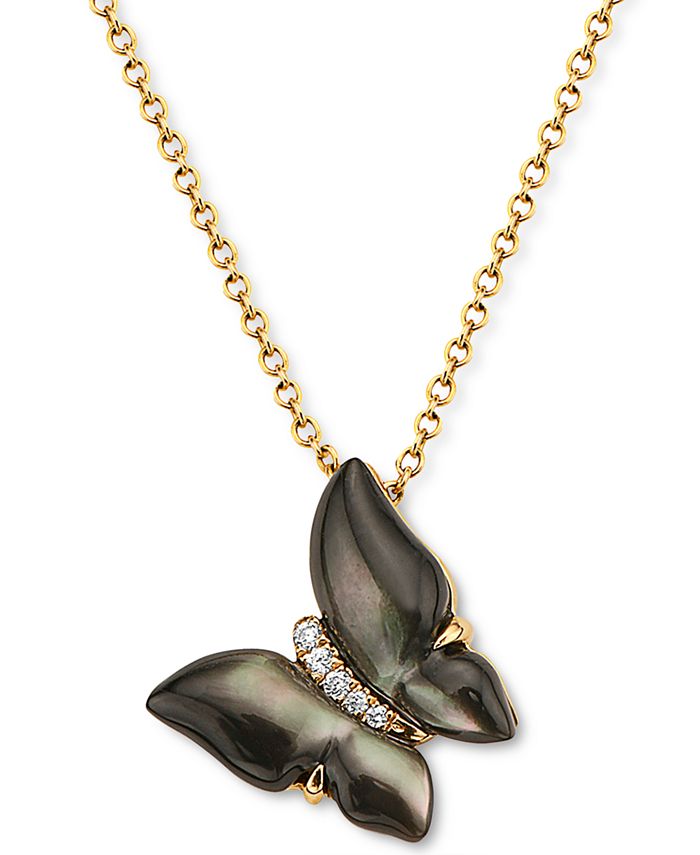 EFFY Collection - Mother-of-Pearl & Diamond Accent Butterfly 18" Pendant Necklace in 14k Gold