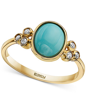 EFFY Collection EFFY® Turquoise & Diamond (1/10 ct. t.w.) Ring in 14k Gold & Reviews - Rings - Jewelry & Watches - Macy's