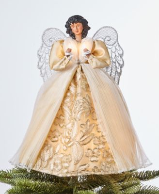Holiday Lane - 10-Light Angel Tree Topper with Gold Dress & Silver Wings