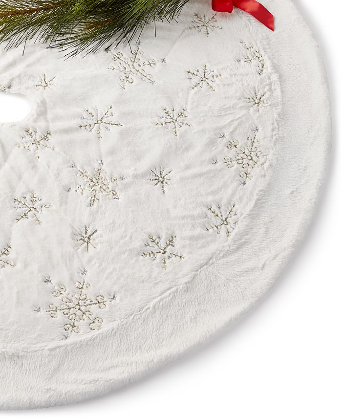Holiday Lane - White Sequins & Snowflakes Tree Skirt
