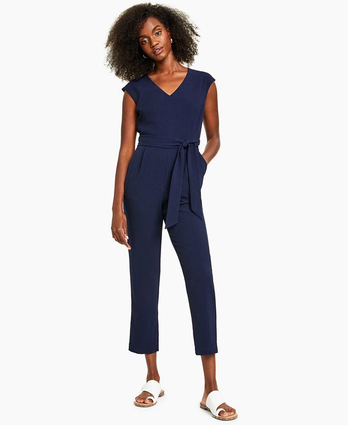 Bar III Belted Scuba Crepe Jumpsuit, Created for Macy's - Macy's