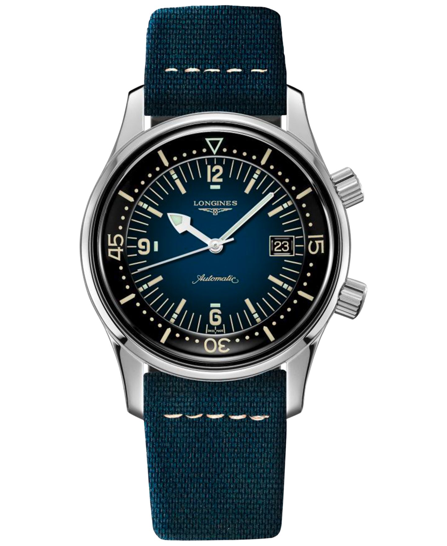 Мужские часы Longines Swiss Automatic Legend Diver Blue Leather Strap Watch 42mm — фото 1