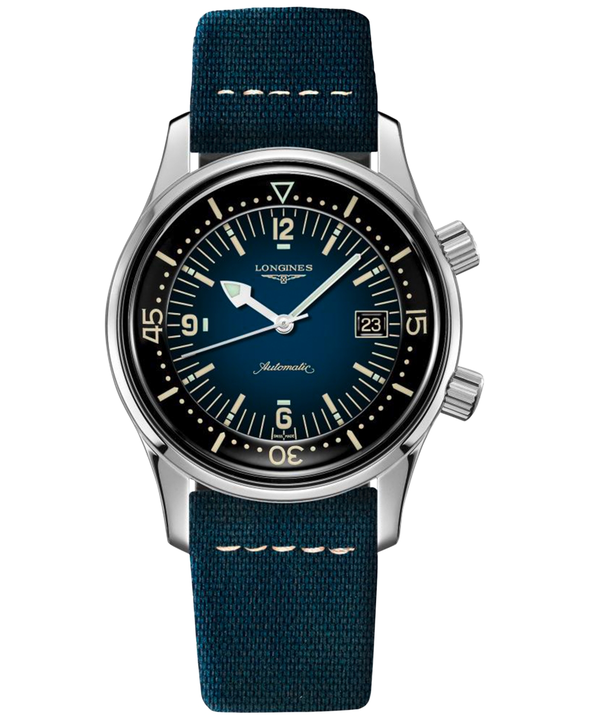 Shop Longines Men's Swiss Automatic Legend Diver Blue Leather Strap Watch 42mm