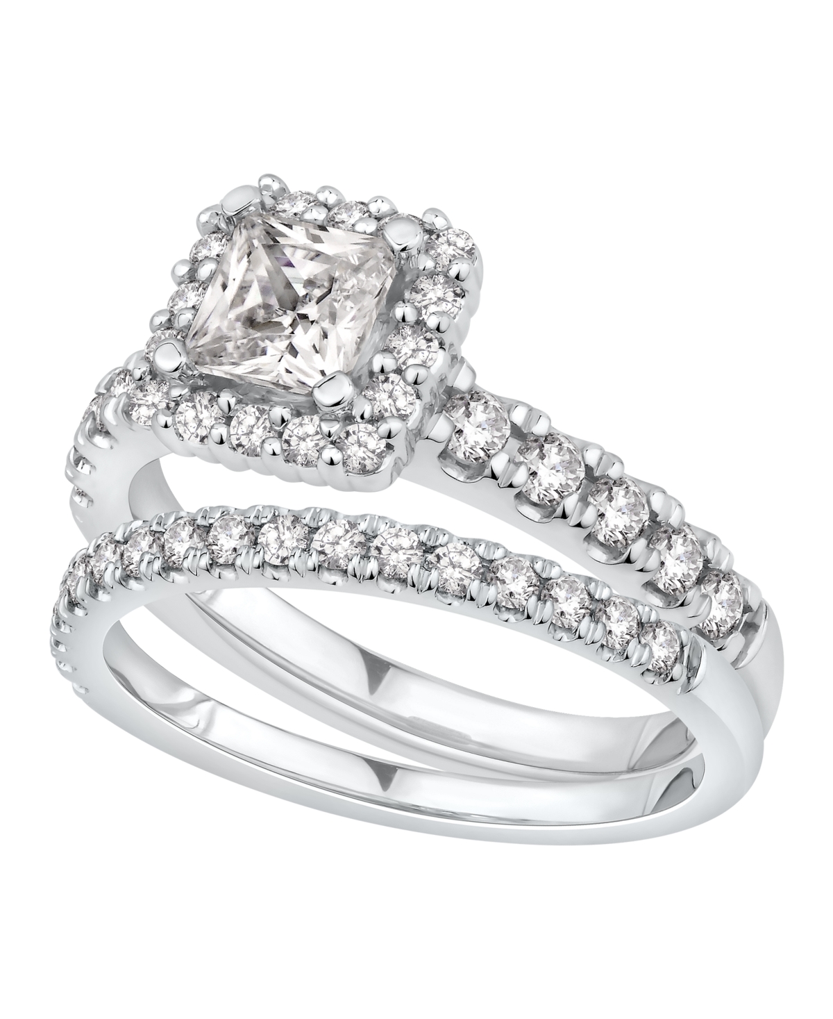 Gia Certified Diamonds Gia Certified Diamond Princess Halo Bridal Set (1 1/2 ct. t.w.) in 14K White Gold