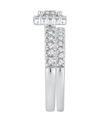 GIA Certified Diamond Princess Halo Bridal Set (1 1/2 ct. t.w.) in 14K White Gold