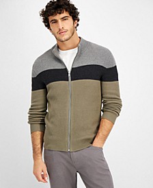 Men's Cotton Colorblocked Full-Zip Sweater, Created for Macy's
