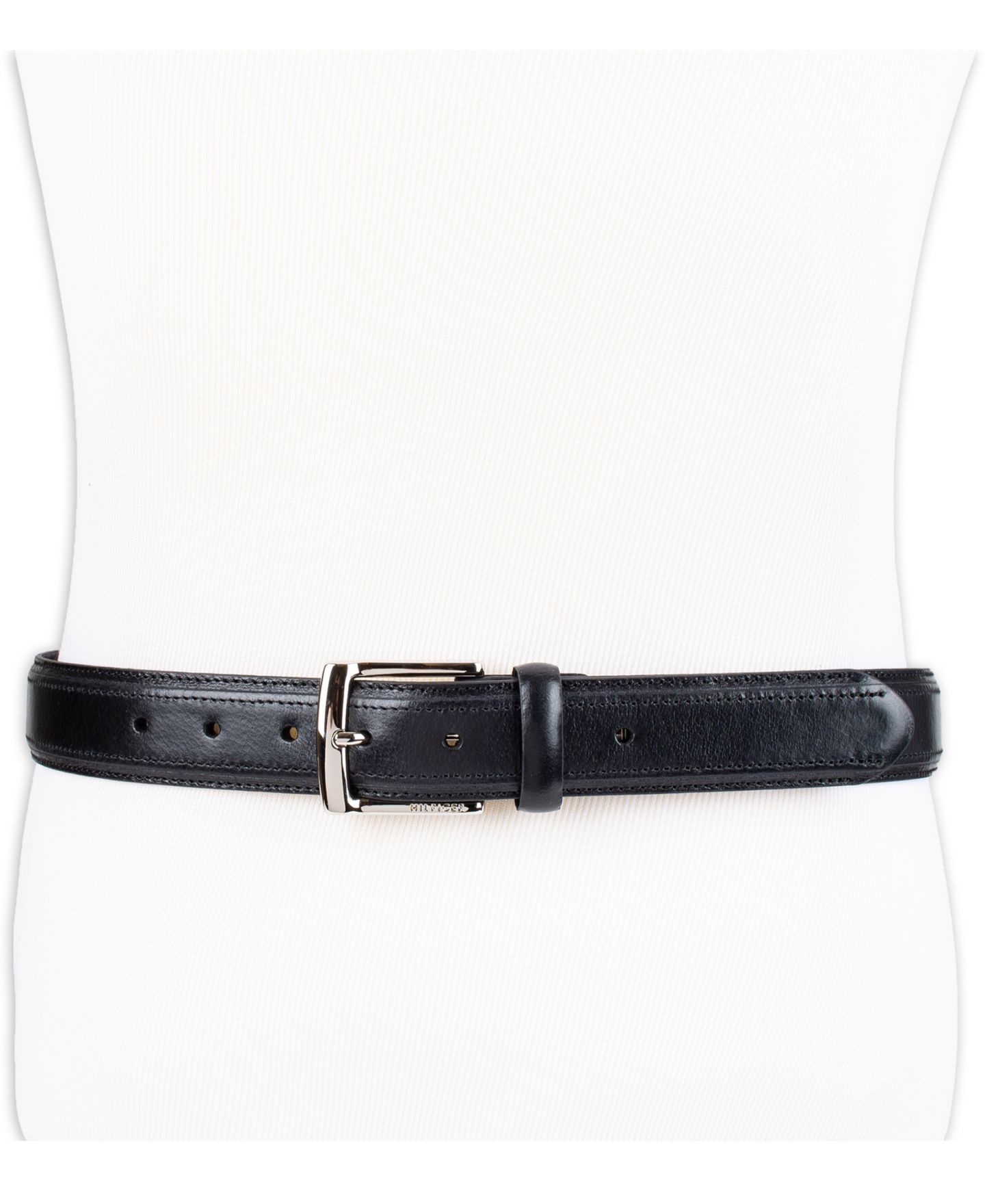 Мужской ремень Tommy Hilfiger 35MM Stitched Classic Dress Leather Belt, цвет: Чёрный — фото 5