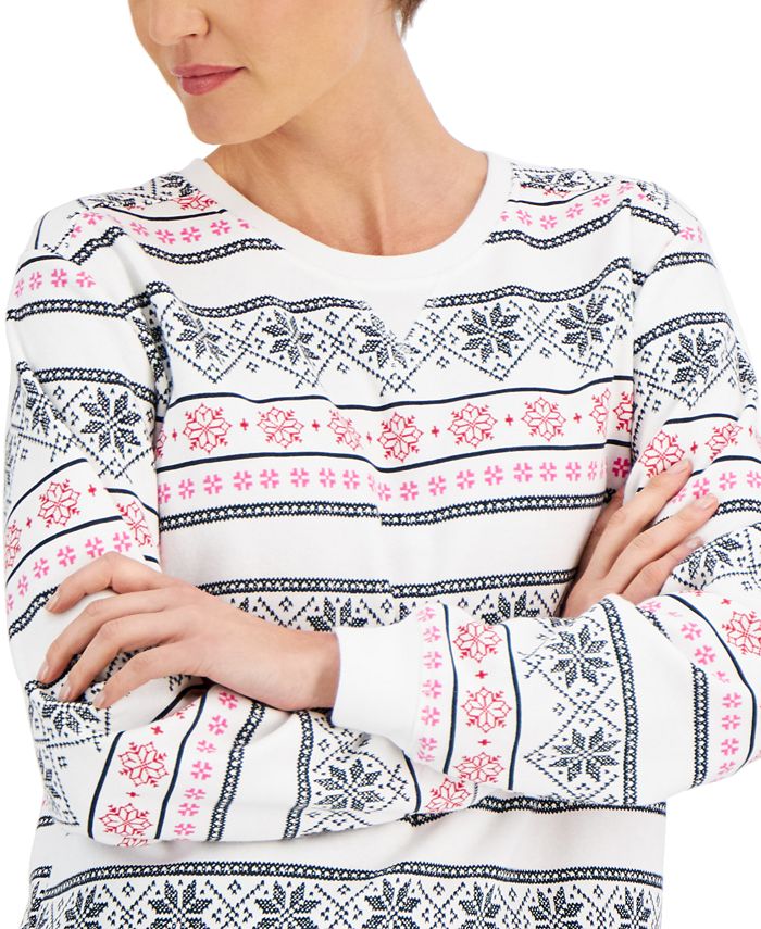 Karen Scott Womens Fair Isle Printed Turtleneck Top White Size Small main image 1