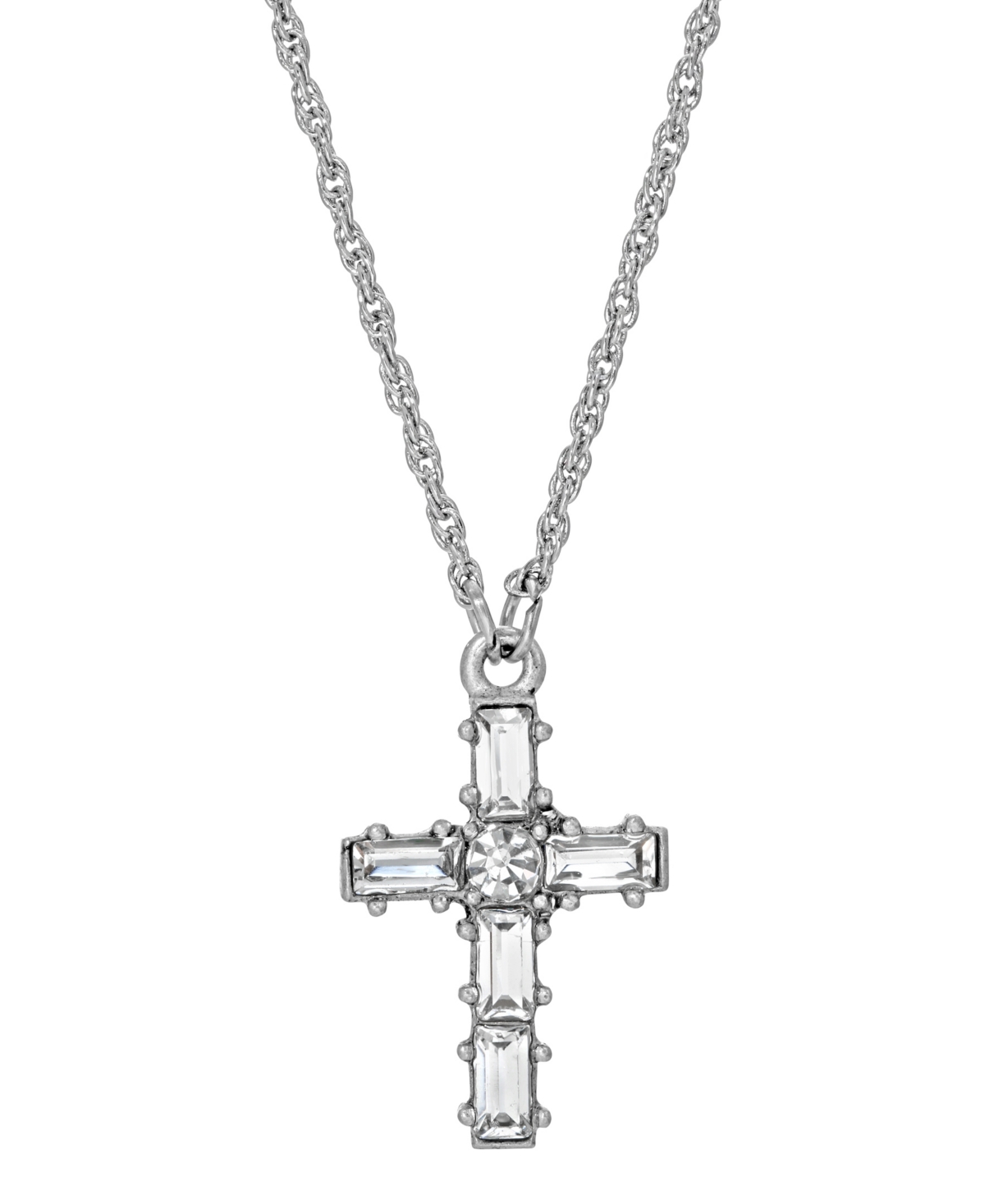 Pewter Crystal Small Cross Necklace - White