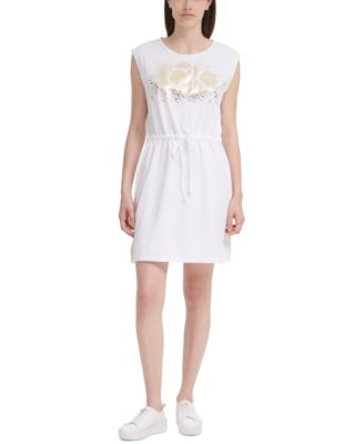 Calvin Klein - Solid Foiled Drawstring Logo Dress