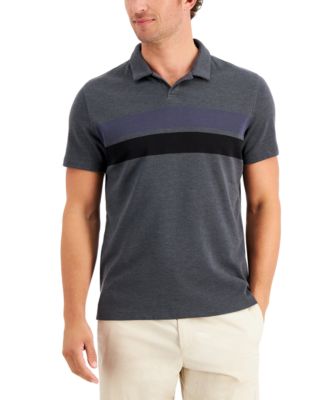 Alfani - Men's Open Collar Striped Chest Polo Shirt