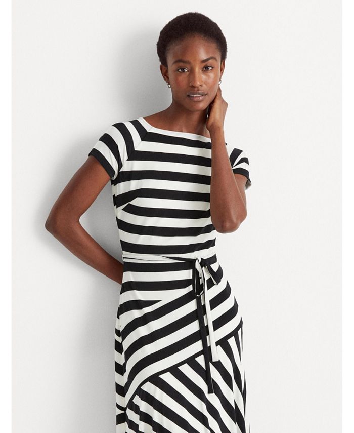 Ralph Lauren Women's Striped Jersey Dress Black Size 16