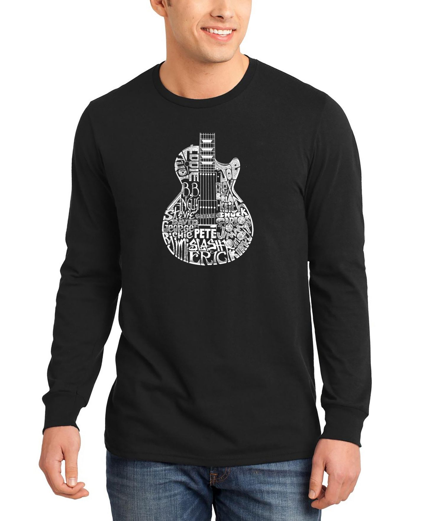 Мужская футболка LA Pop Art Rock Guitar Head Word Art Long Sleeve, цвет: Чёрный — фото 1