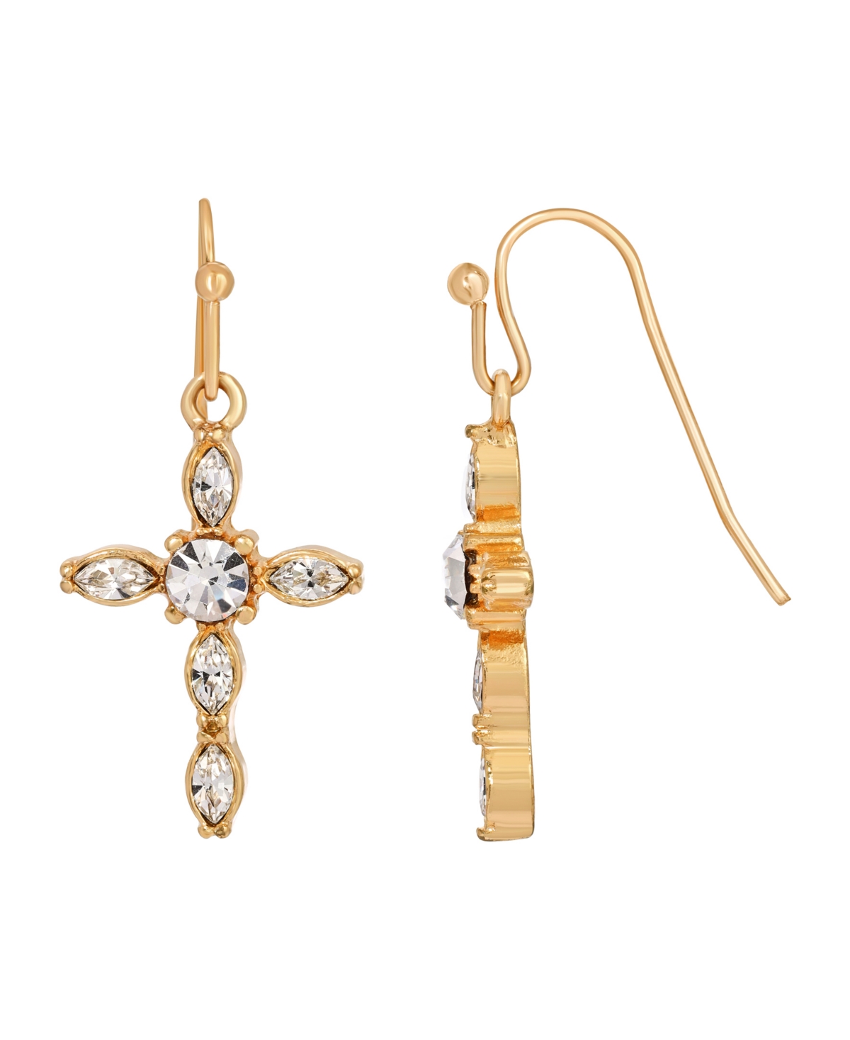 14K Gold-Dipped Crystal Cross Drop Earrings - White