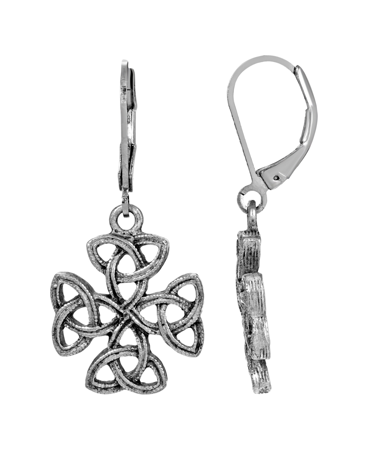 Silver-Tone Celtic Trinity Cross Earrings - Gray