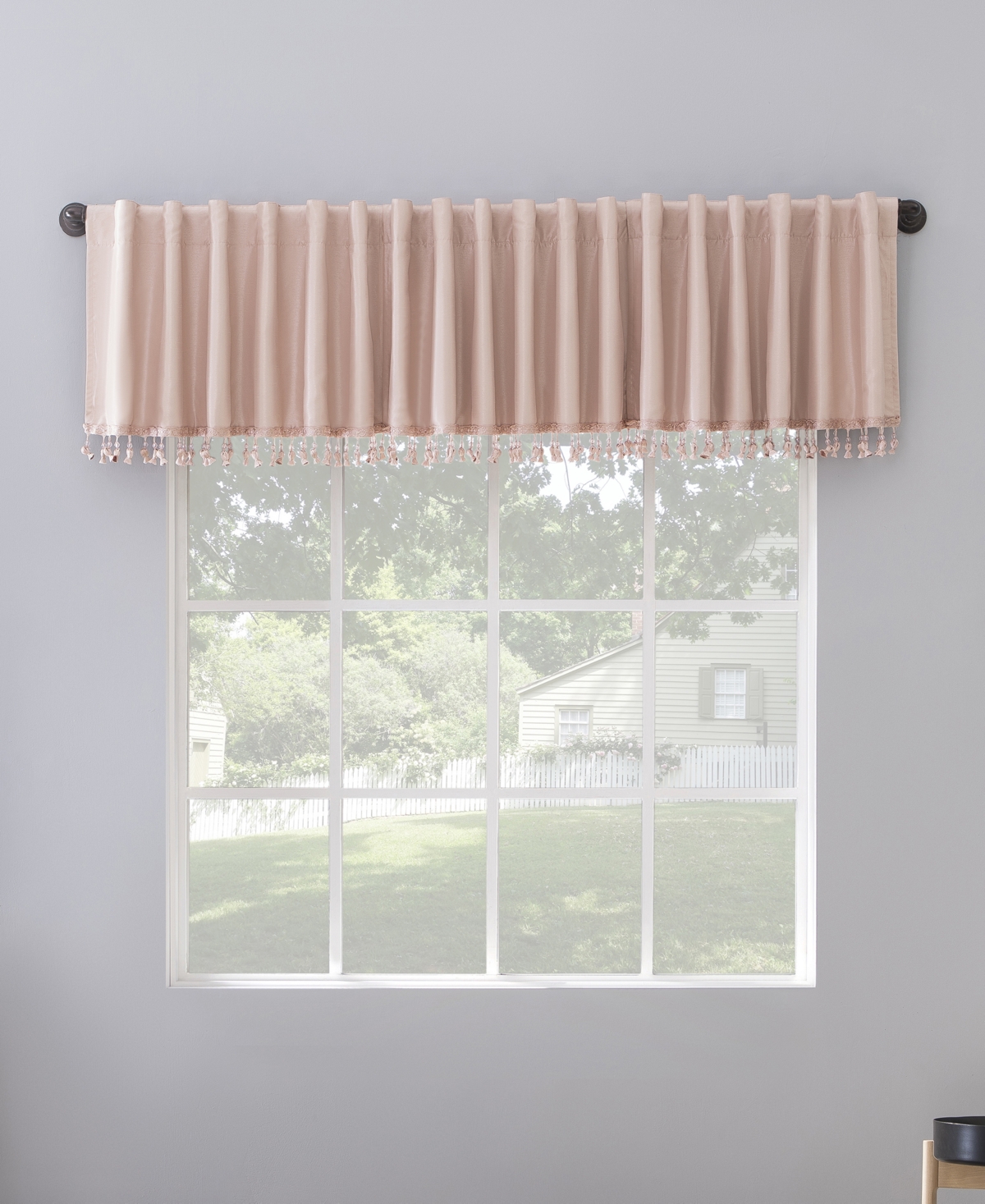 Sun Zero Evelina Faux Dupioni Silk Beaded Tassels Thermal Extreme 100% Blackout Back Tab Curtain Valance