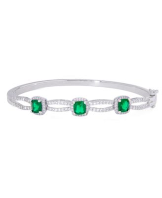 Macy's - Simulated Emerald / Cubic Zirconia Oval Bangle in Fine Silver Plate