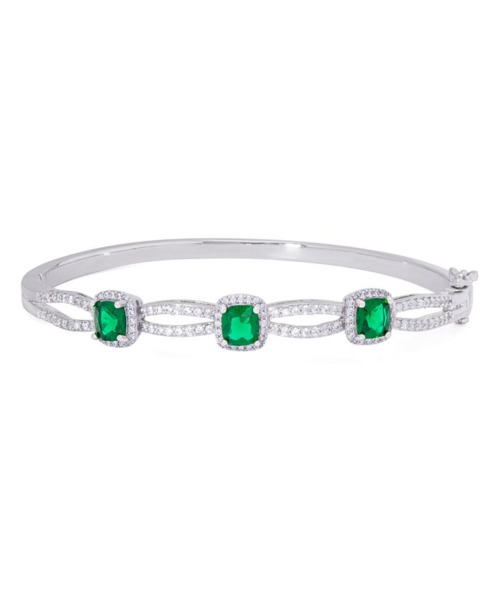Macy's - Simulated Emerald / Cubic Zirconia Oval Bangle in Fine Silver Plate