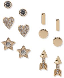 Gold-Tone 6-Pc. Set Crystal Heart, Star & Arrow Stud Earrings