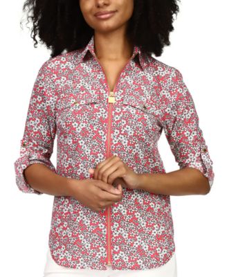Michael Kors - Floral-Print Lock-Zip Top, Regular & Petite Sizes