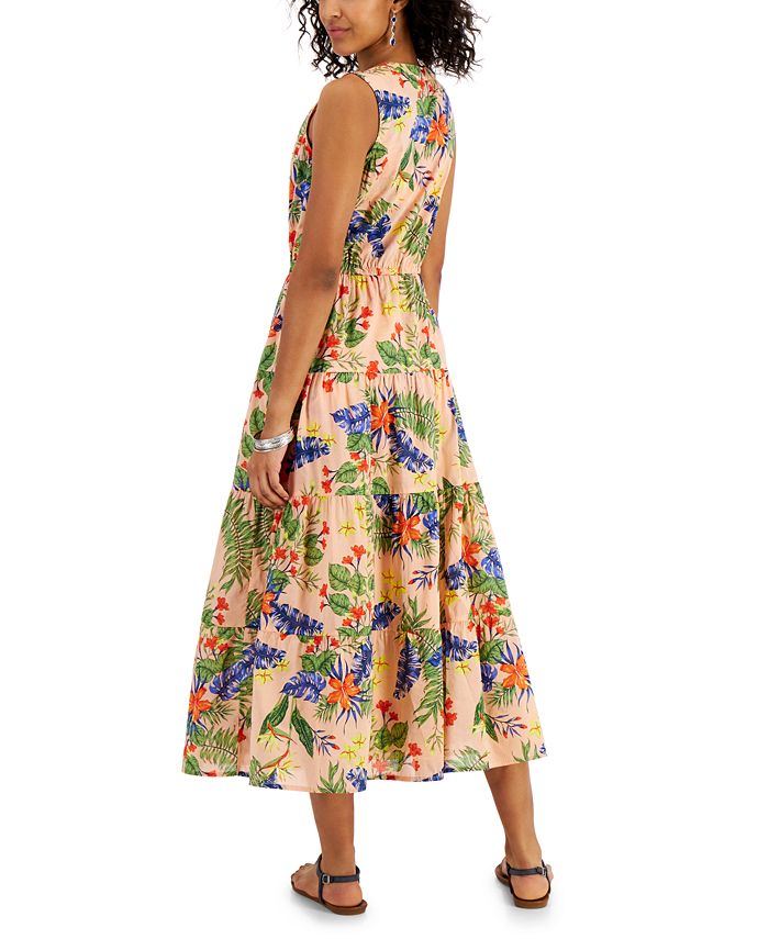 Style & Co Cotton Printed Layered Maxi Dress, Created for Macy's - Macy's