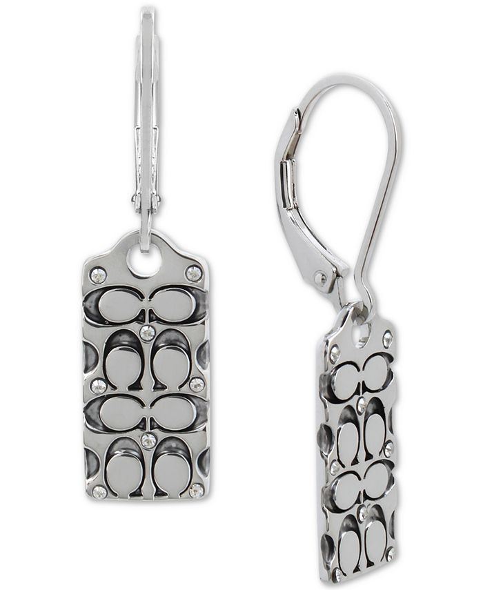 COACH SilverTone Crystal Quilted C Drop Earrings Macy's