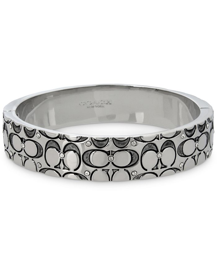 COACH - Silver-Tone Crystal Quilted C Bangle Bracelet