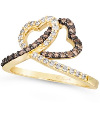 Chocolate Diamond (1/4 ct. t.w.) & Nude Diamond (1/4 ct. t.w.) Interlocking Heart Ring in 14k Rose, Yellow or White Gold 