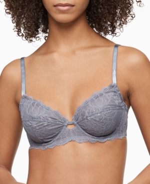 Calvin Klein Seductive Comfort With Lace Full Coverage Bra Qf1741 In Pewter Sand
