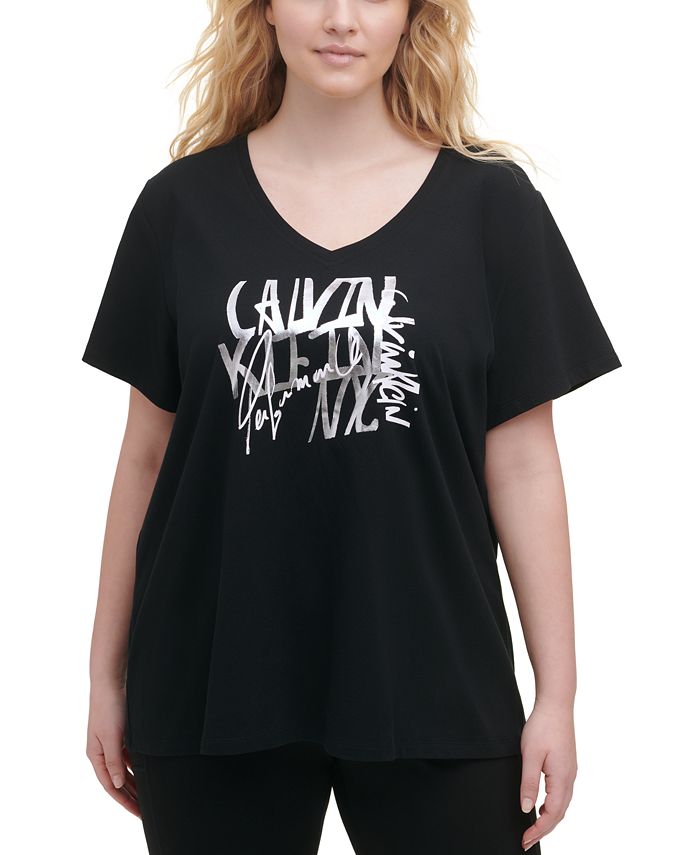 Calvin Klein Plus Size Logo-Print T-Shirt & Reviews - Tops - Plus Sizes -  Macy's