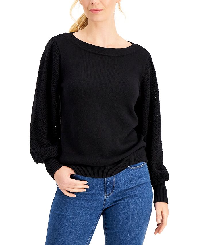 Charter Club Pointelle Blouson-Sleeve Sweater, Created for Macy's - Macy's
