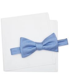 Men's Solid Pre-Tied Bow Tie & Solid Oxford Pocket Square Set